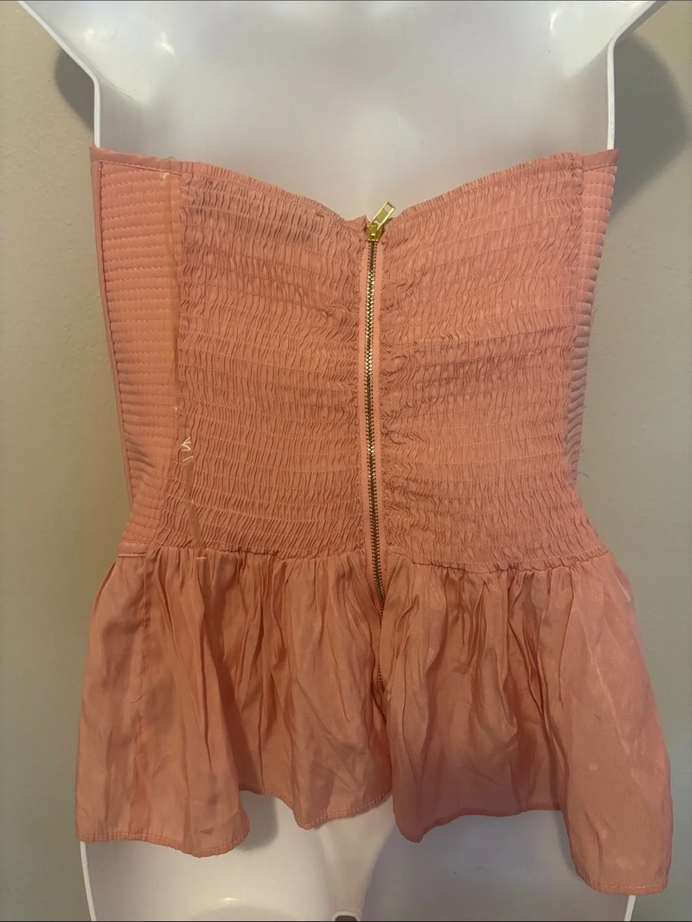 Strapless Peach Bustier Peplum Top with Front Zip - Picture 2 of 2